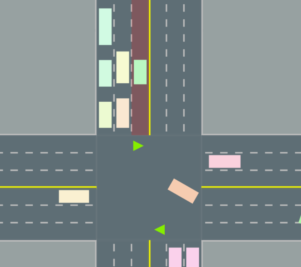 The traffic simulator with a lane in red closing to flip direction