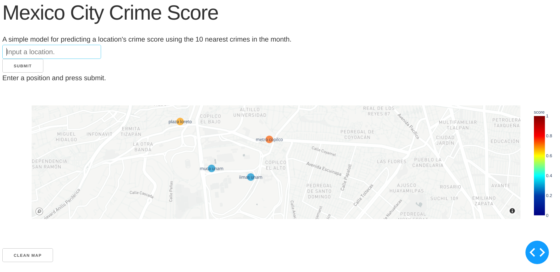 Example queries of the crime score lookup system